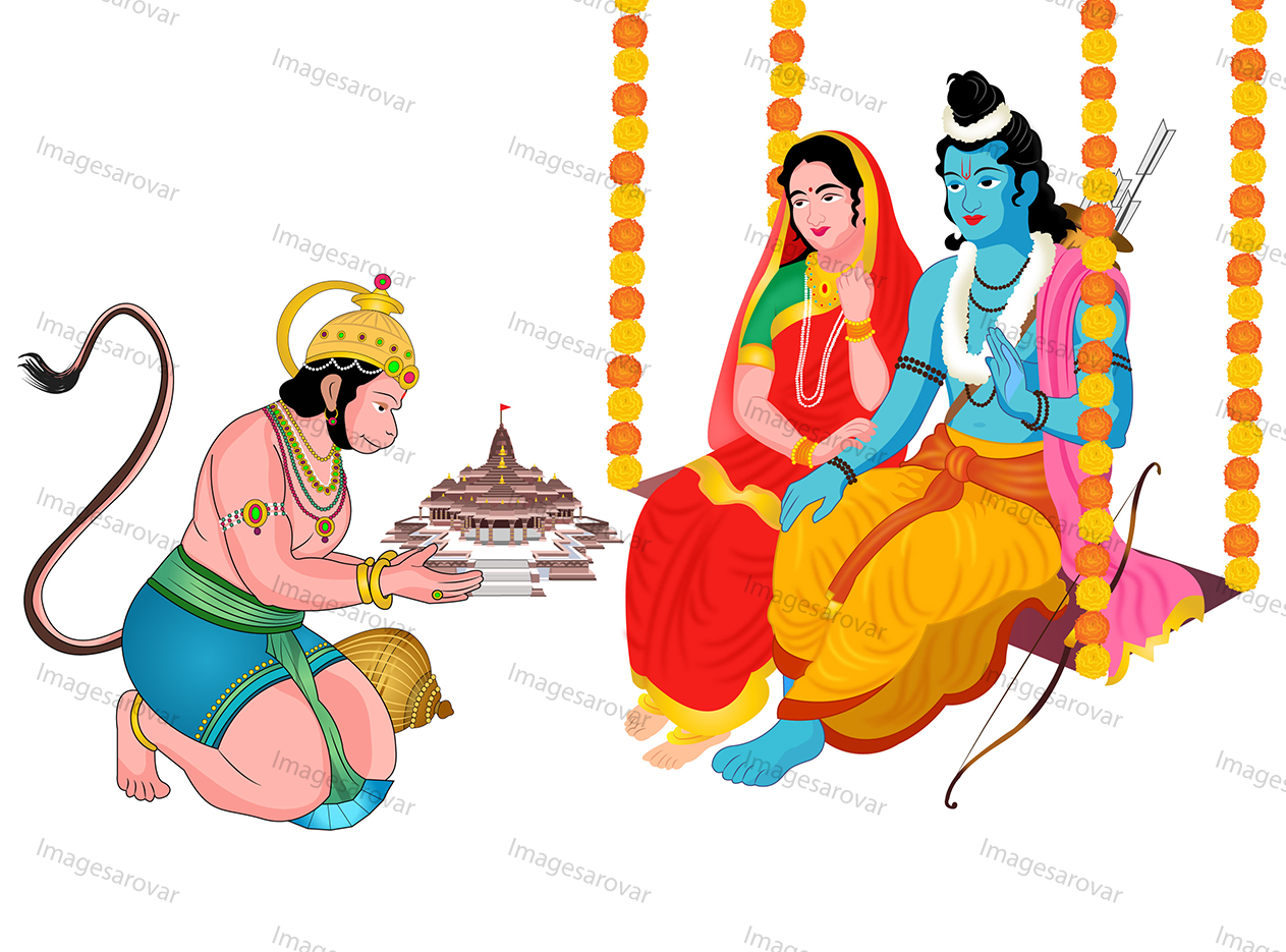 lord hanuman gifted ram temple to shri ram vector illustration