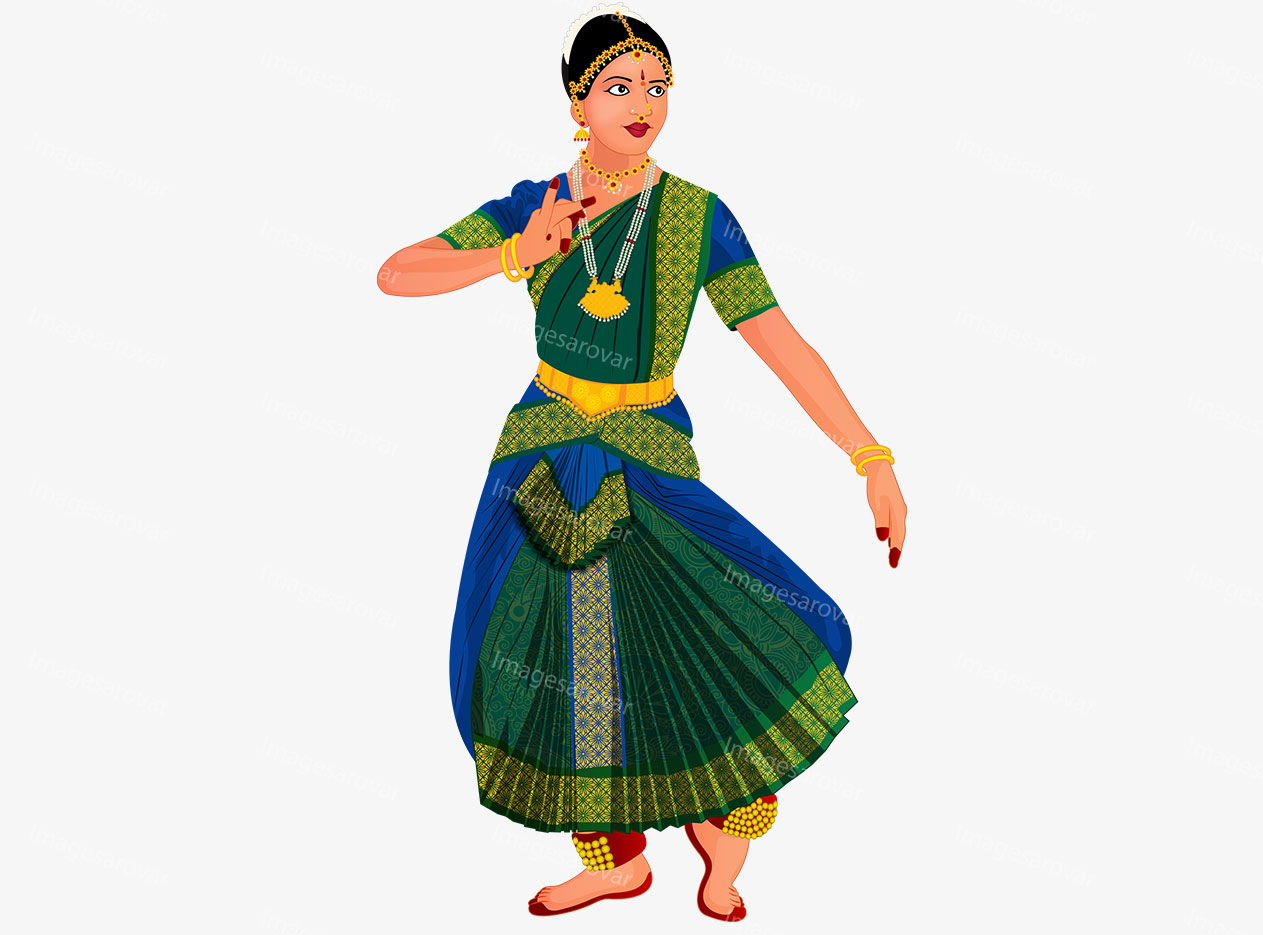 Beautiful Indian Classical Dancer Character Vector Illustration