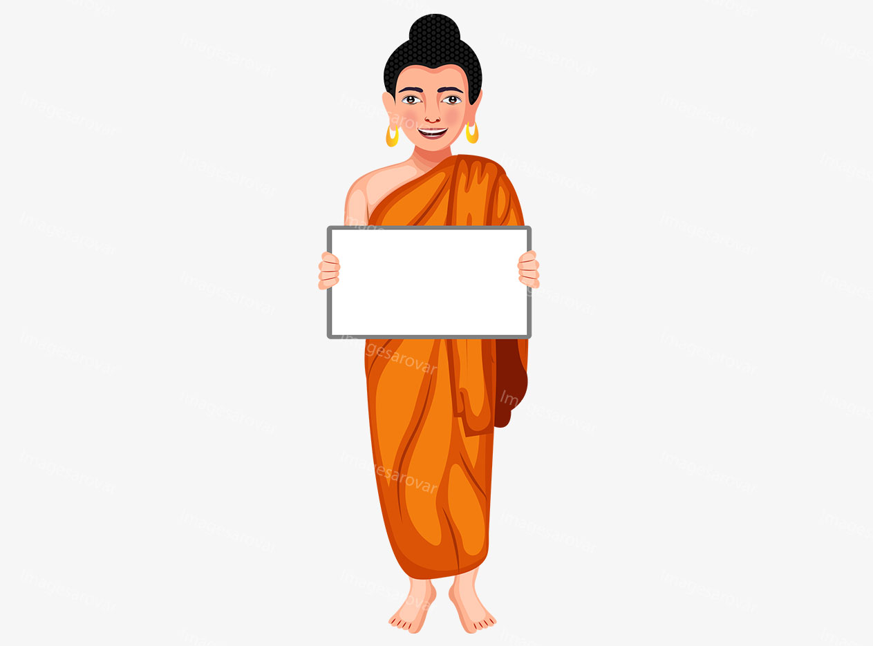 character of lord buddha standing with board vector illustration