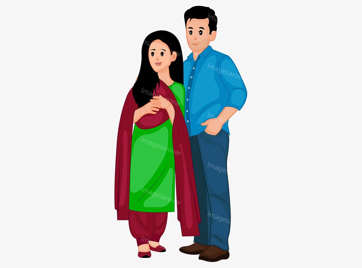Indian Couple Cartoon Character Vector Illustration