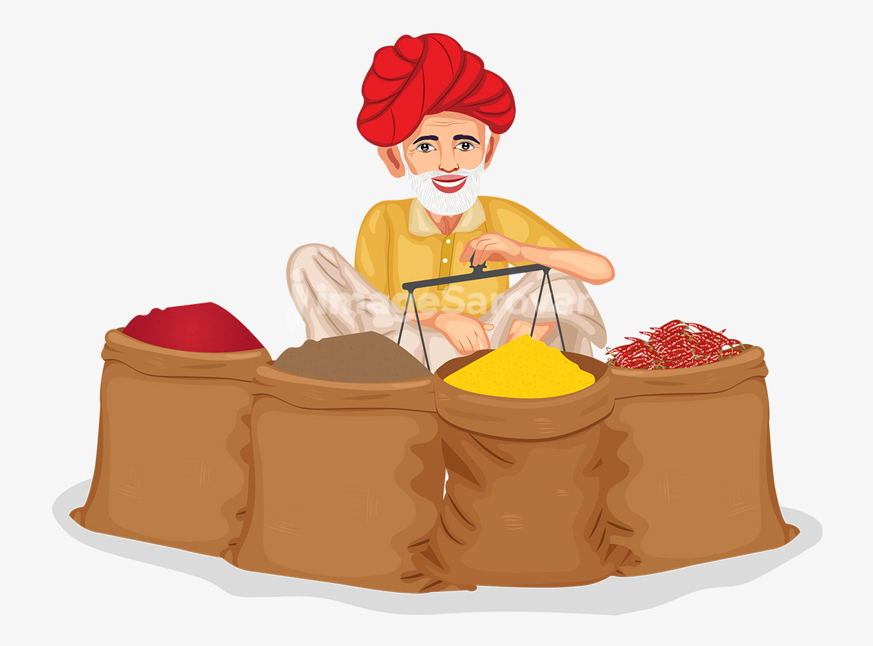 Indian Spices Seller Cartoon Character Vector Illustration