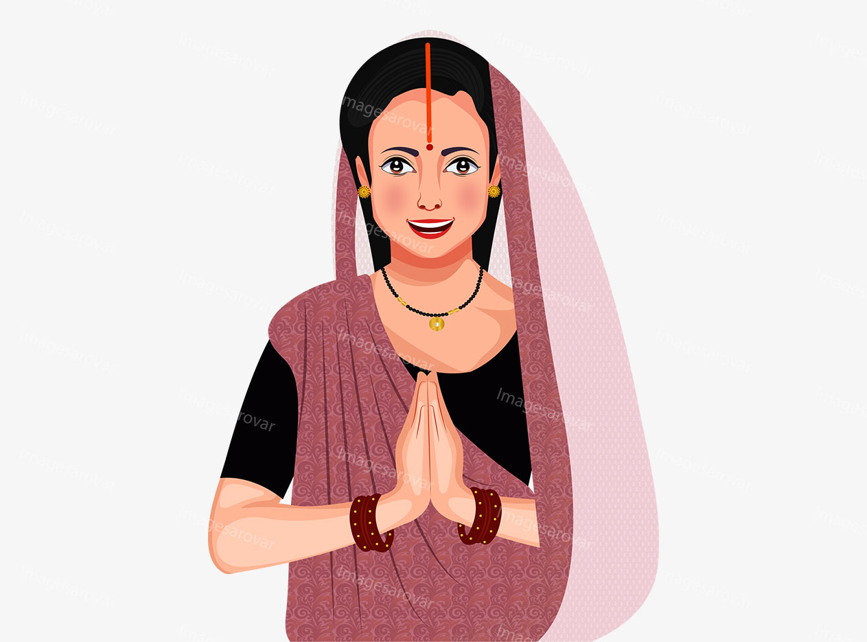 bihari women namaste pose character vector illustration