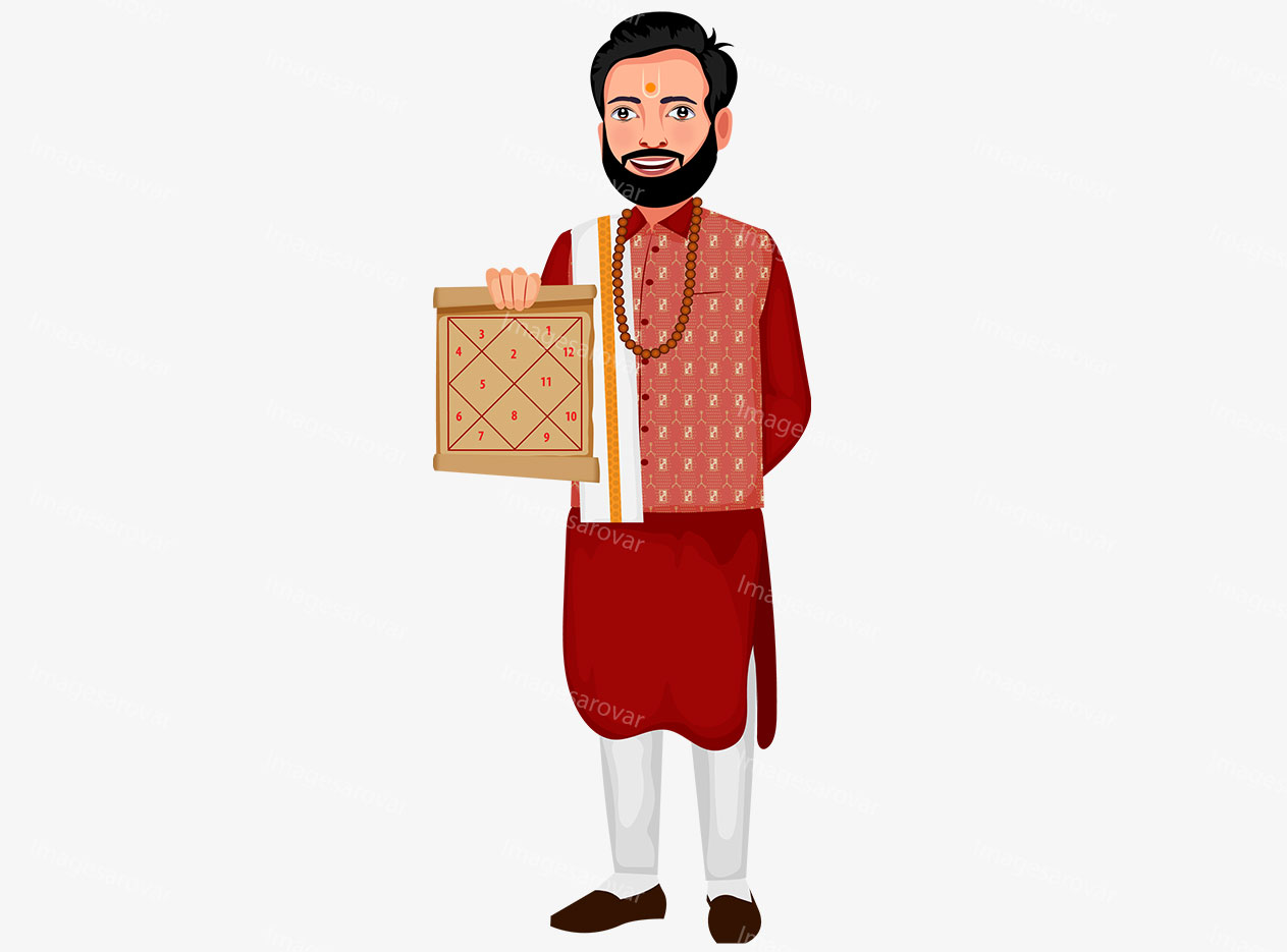 indian astrologer with kundali character vector illustration