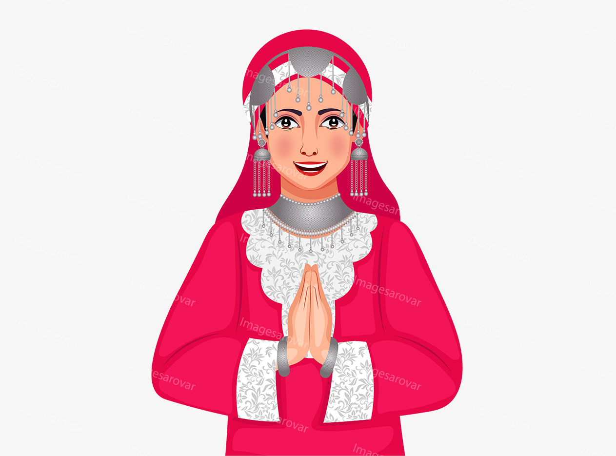 kashmiri women greeting namaste character vector illustration