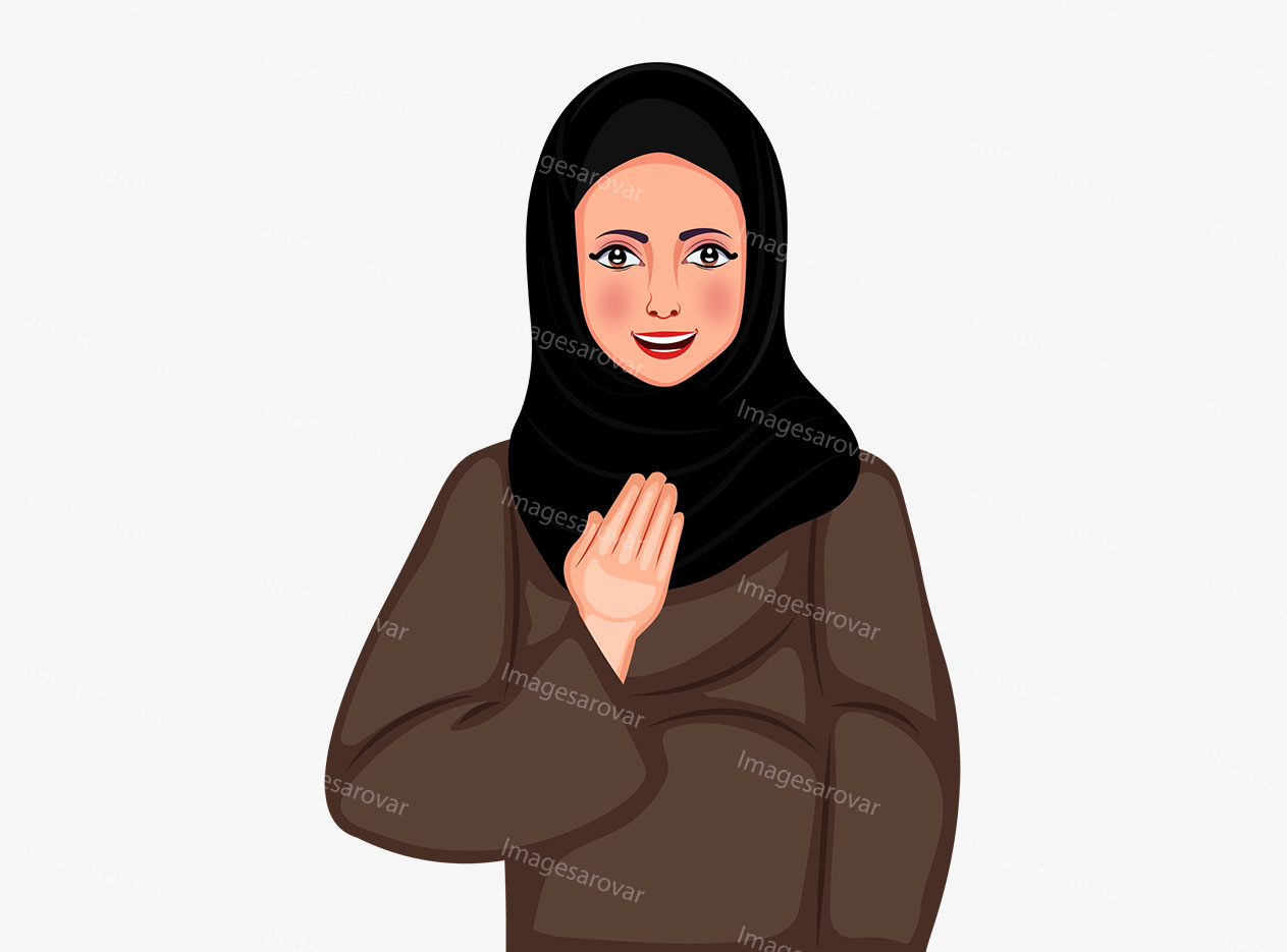 muslim women in aadab pose character vector illustration