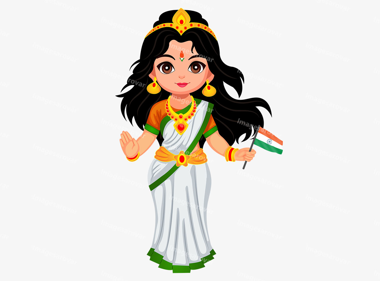 beautiful bharat mata cartoon character vector illustration