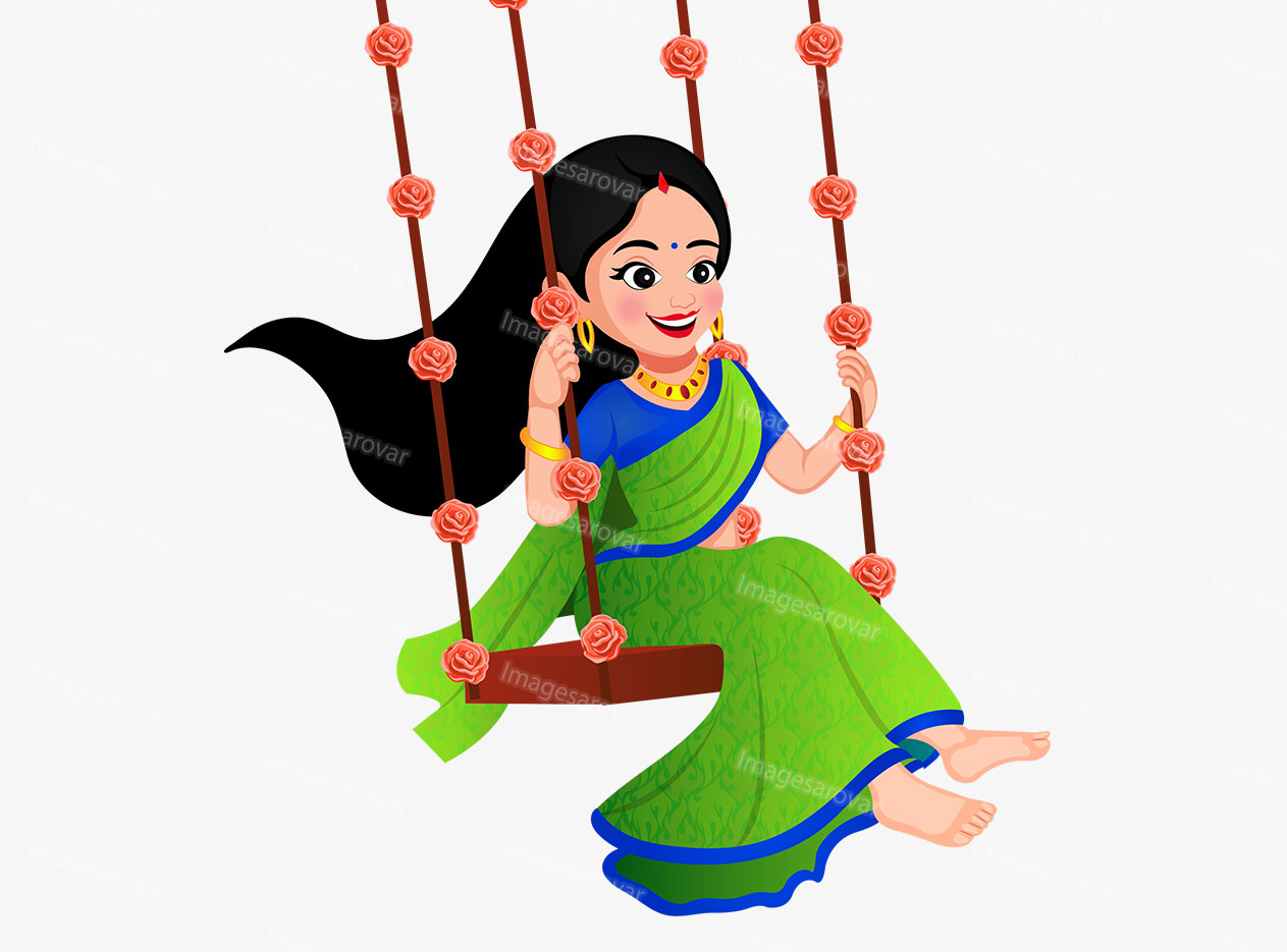 hariyali teej festival woman swing vector illustration