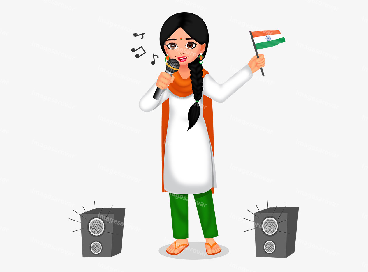 indian girl celebrate independence day cartoon character vector illustration
