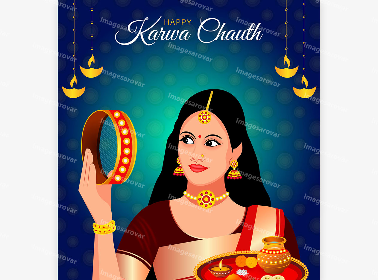 happy karwa chauth post design template vector illustration