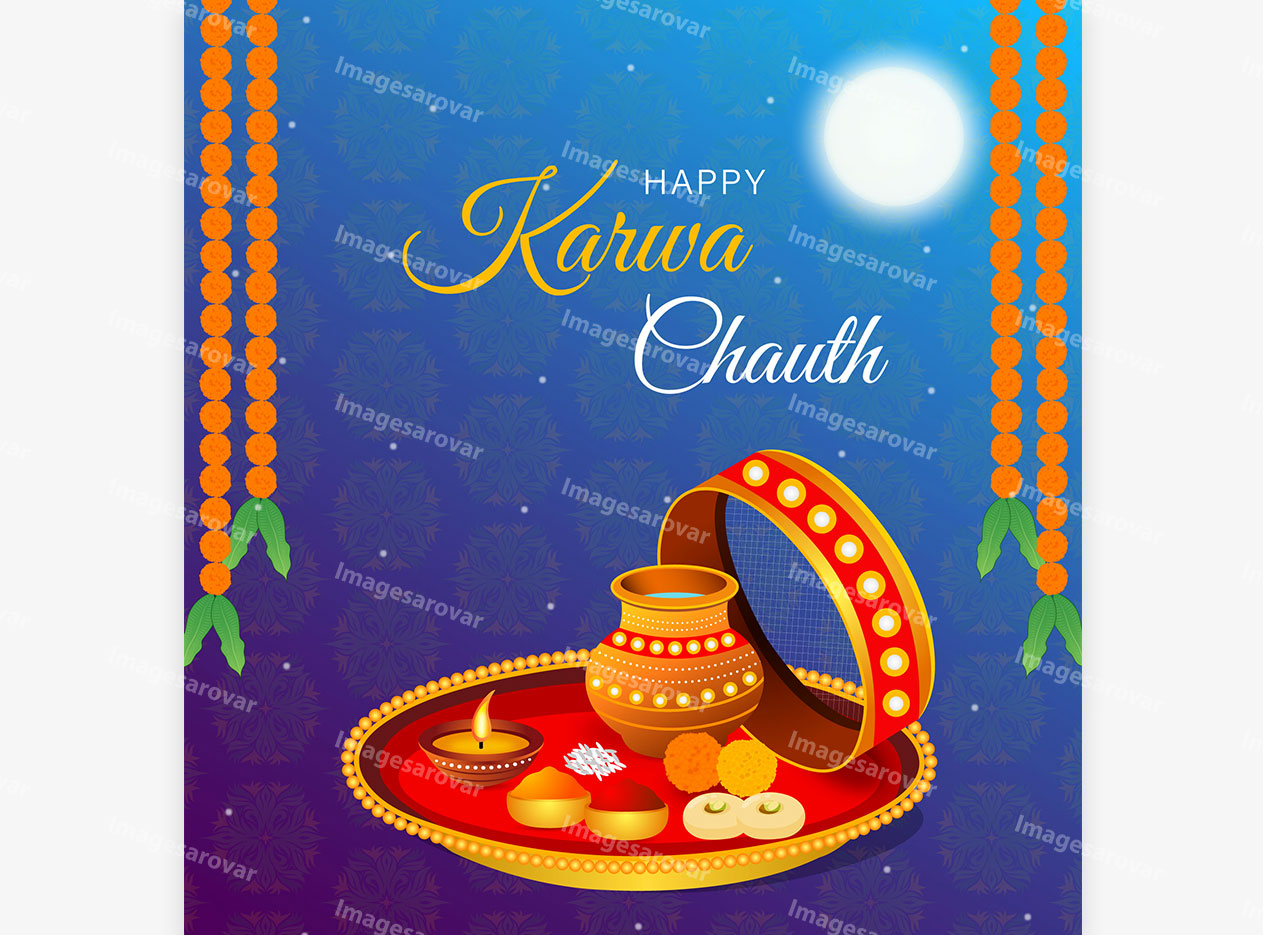 indian festival karwa chauth post design template vector illustration