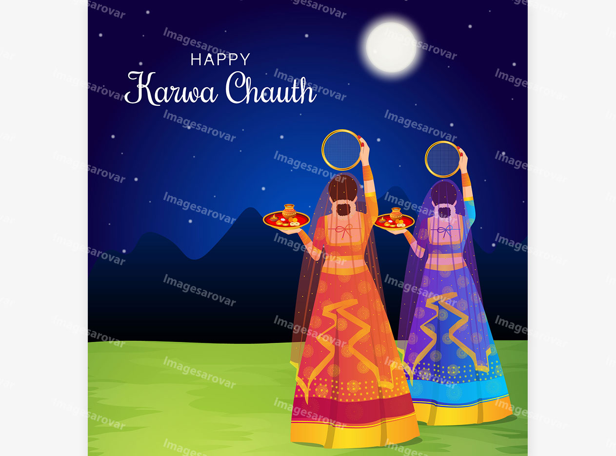 karwa chauth post banner template vector illustration