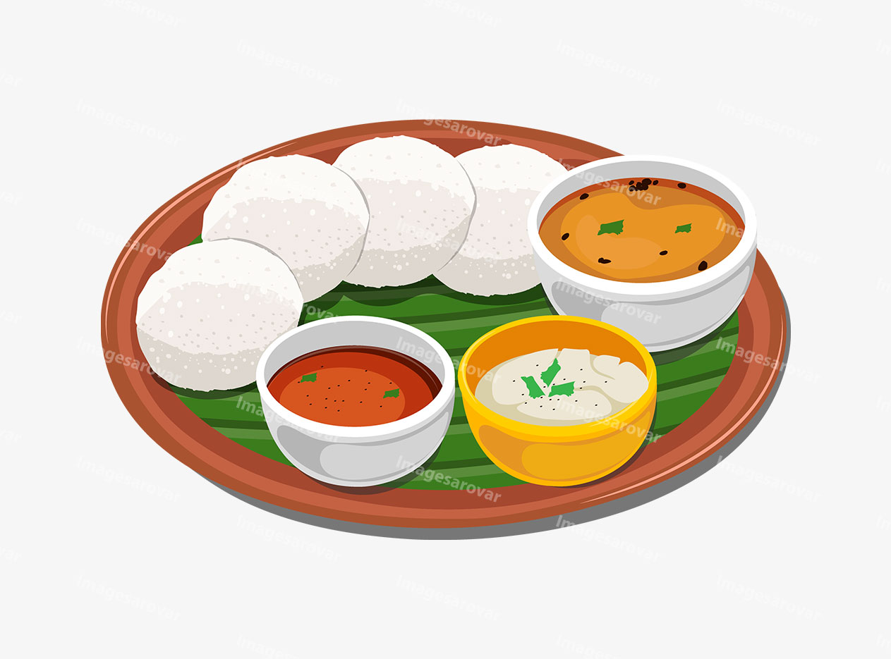 south indian food idli with sambar png vector illustration