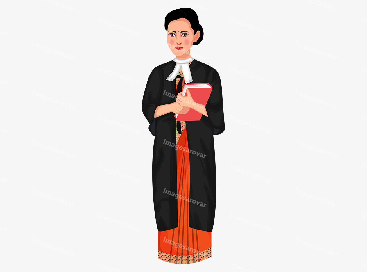 indian female lawyer character vector illustration
