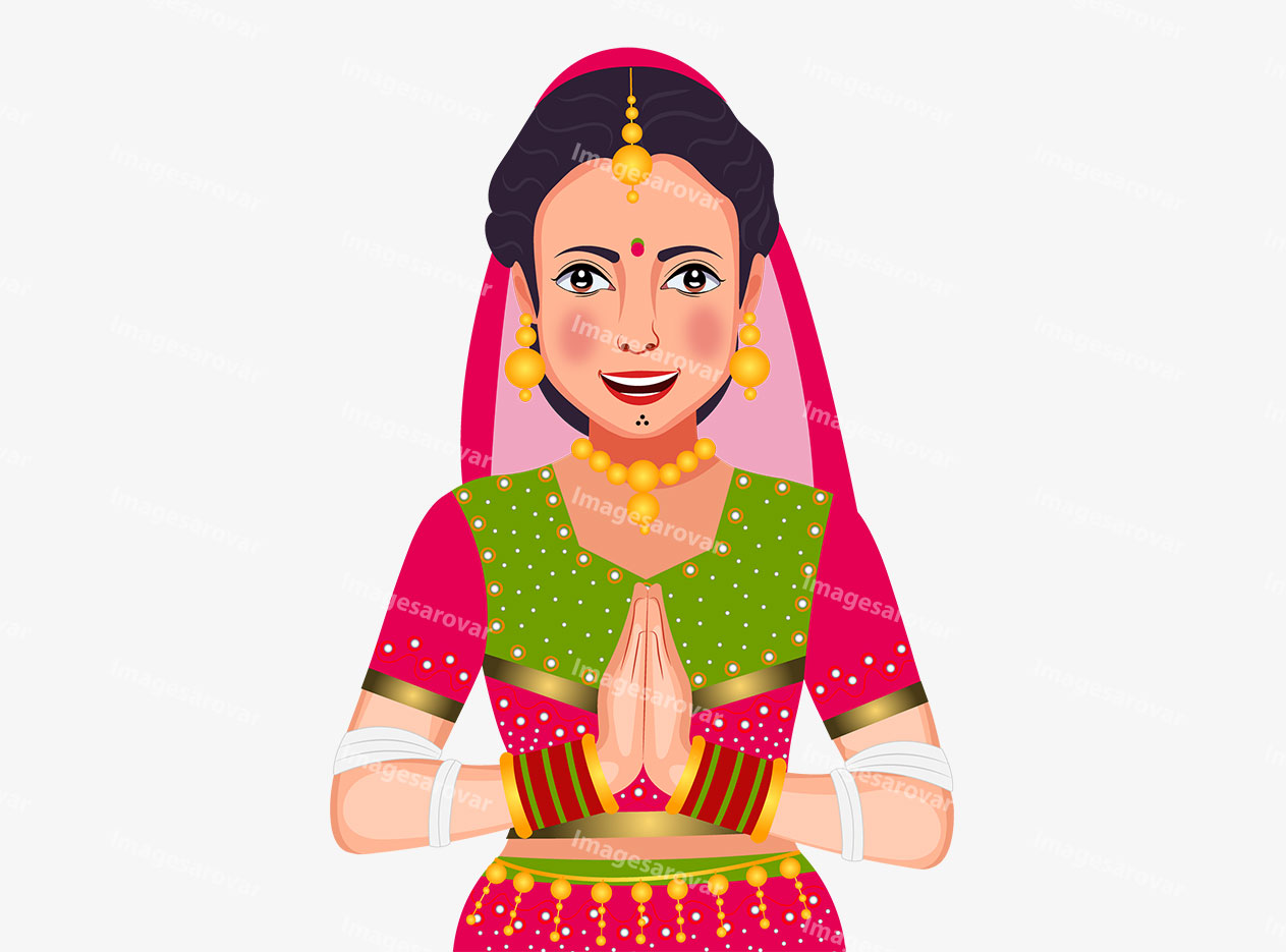 indian rajasthani woman greeting namaste png vector illustration