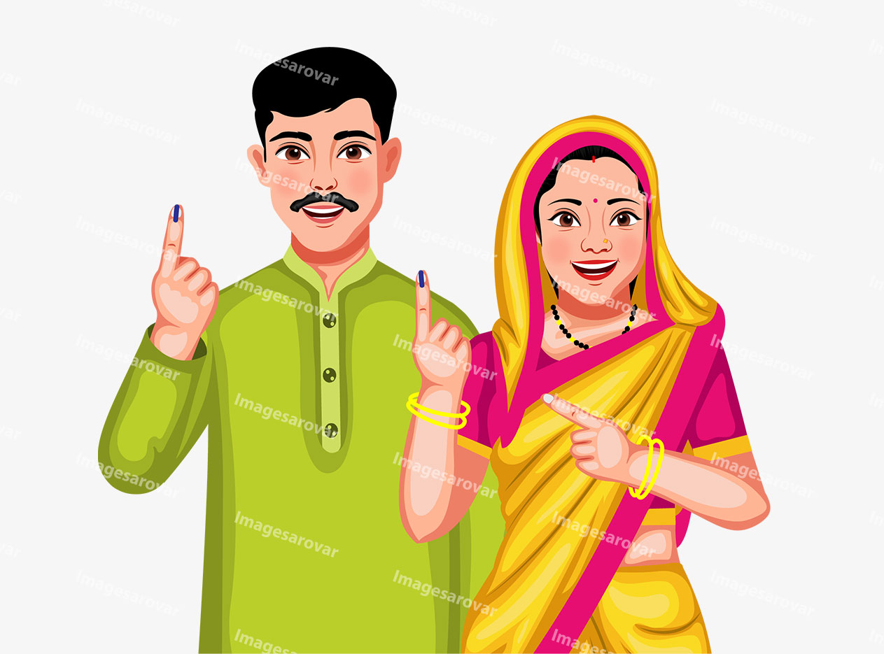 indian man and woman showing voting symbol png vector illustration