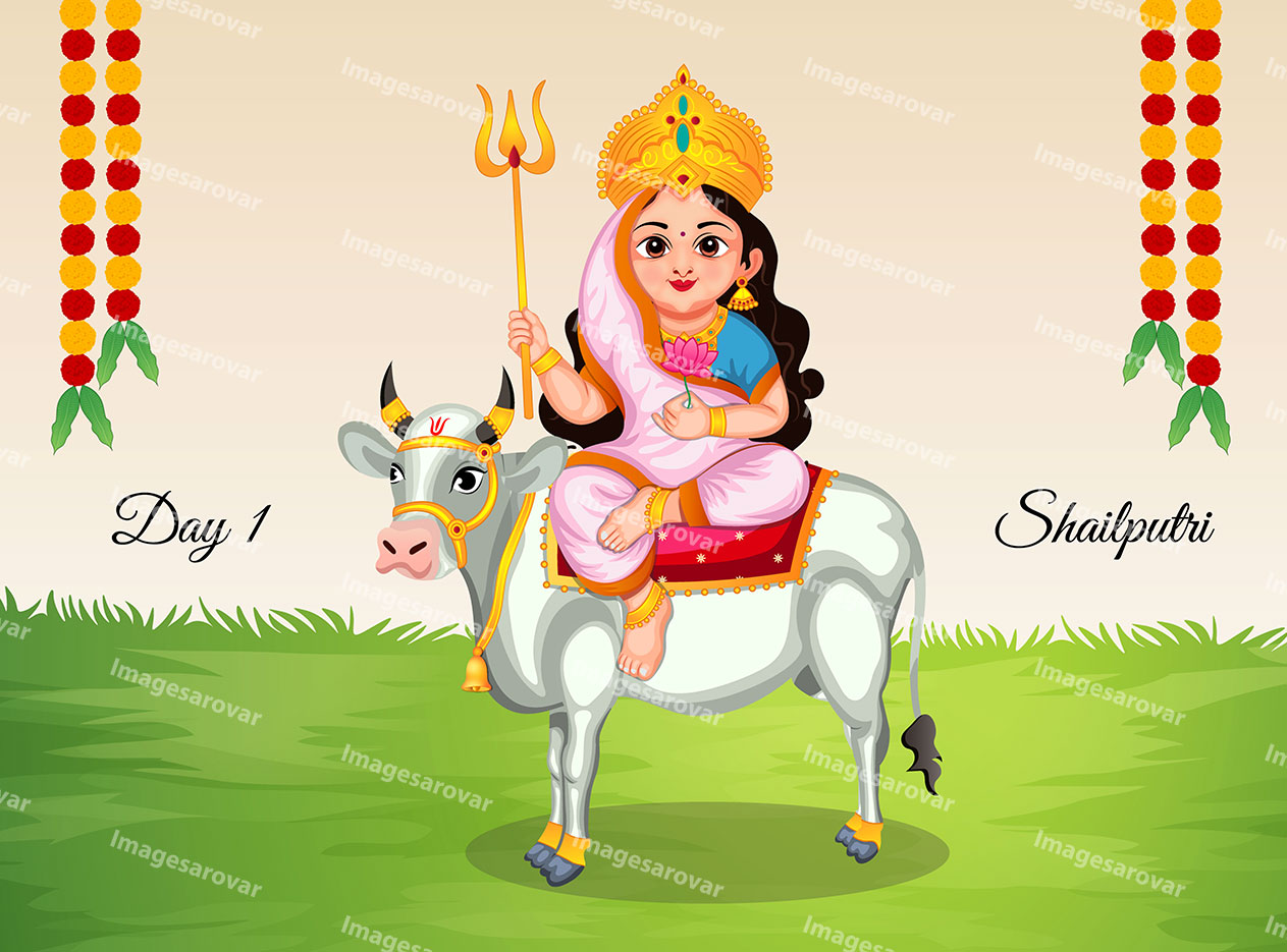 navratri day 1 goddess shailputri stock vector illustration