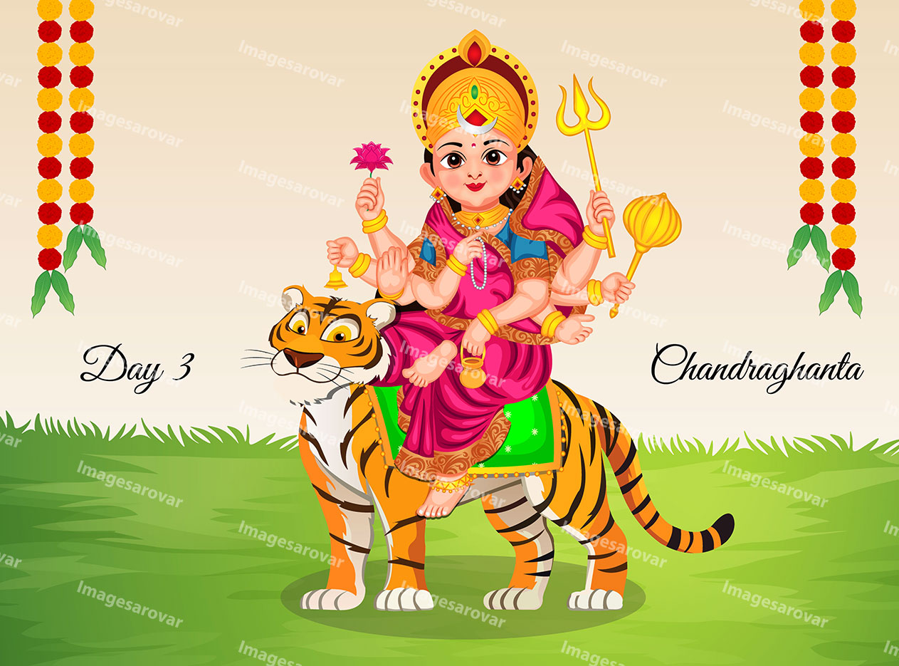 navratri day 3 goddess chandraghanta vector illustration