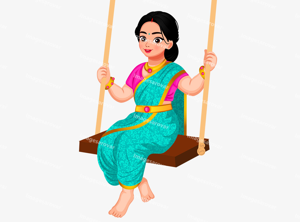 happy indian woman enjoy on swing png vector illustration