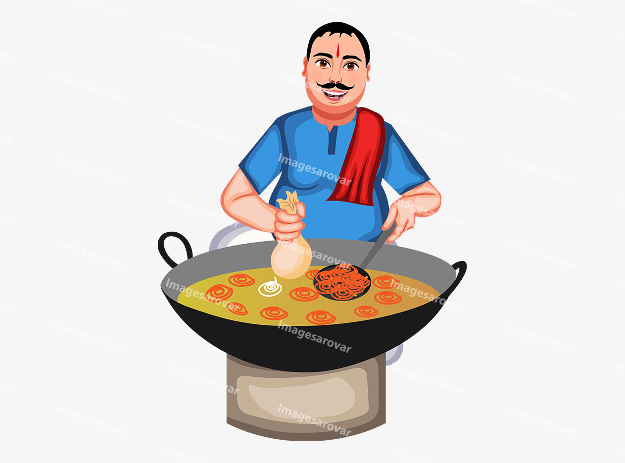 indian confectioner making indian sweet jalebi png vector illustration