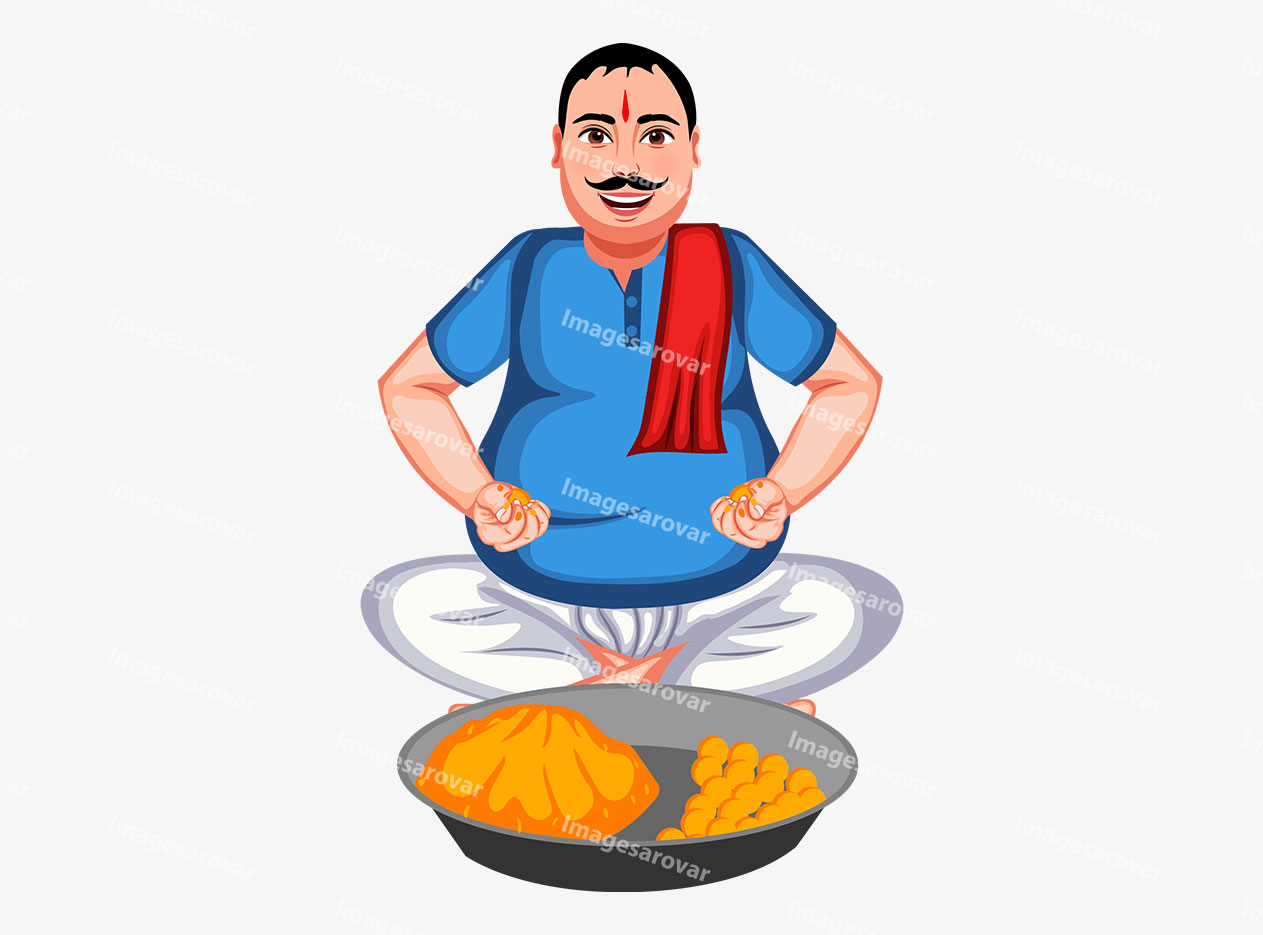 indian confectioner making laddu png vector illustration