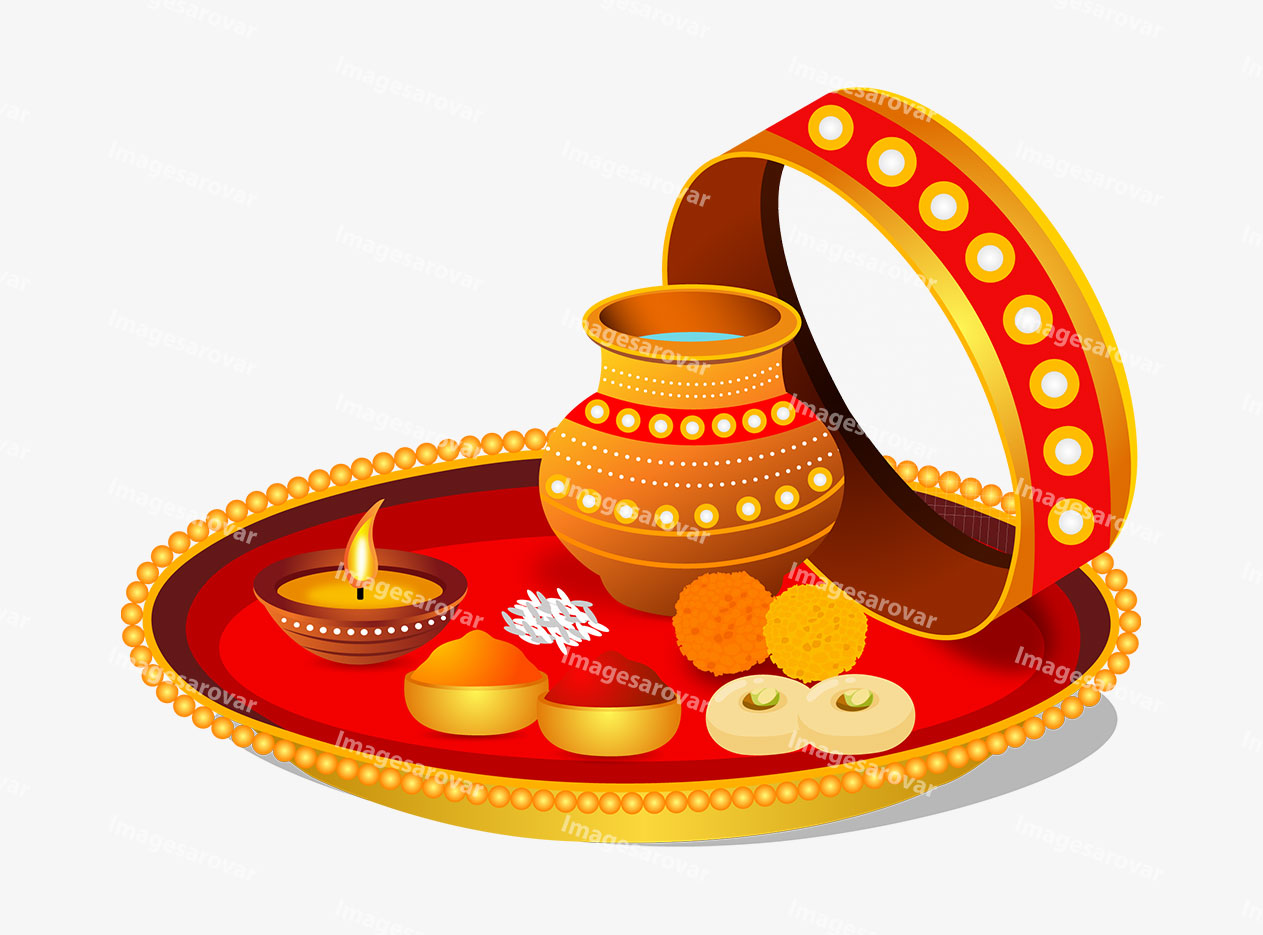 indian festival karva chauth pooja thali png vector illustration