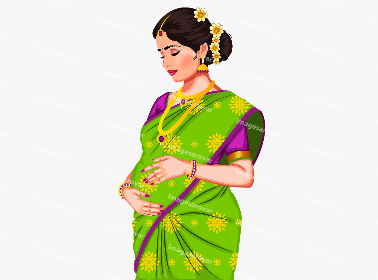 indian pregnant woman in saree png vector illustration