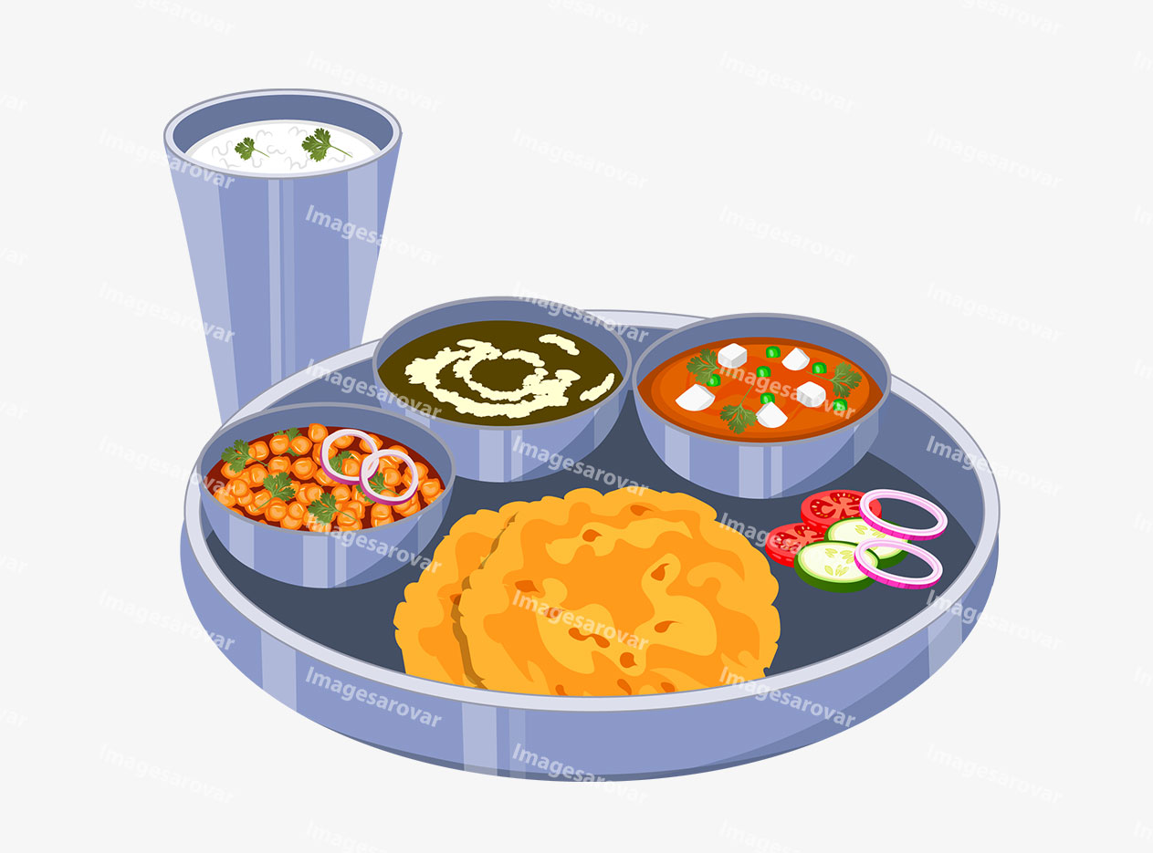 indian punjabi food thali png vector illustration