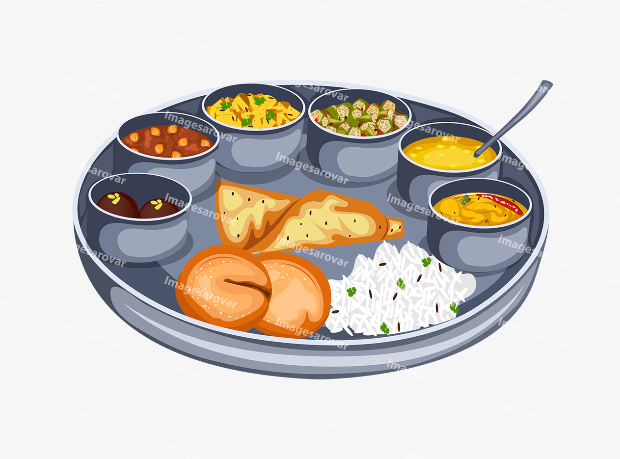 indian rajasthani food thali png vector illustration
