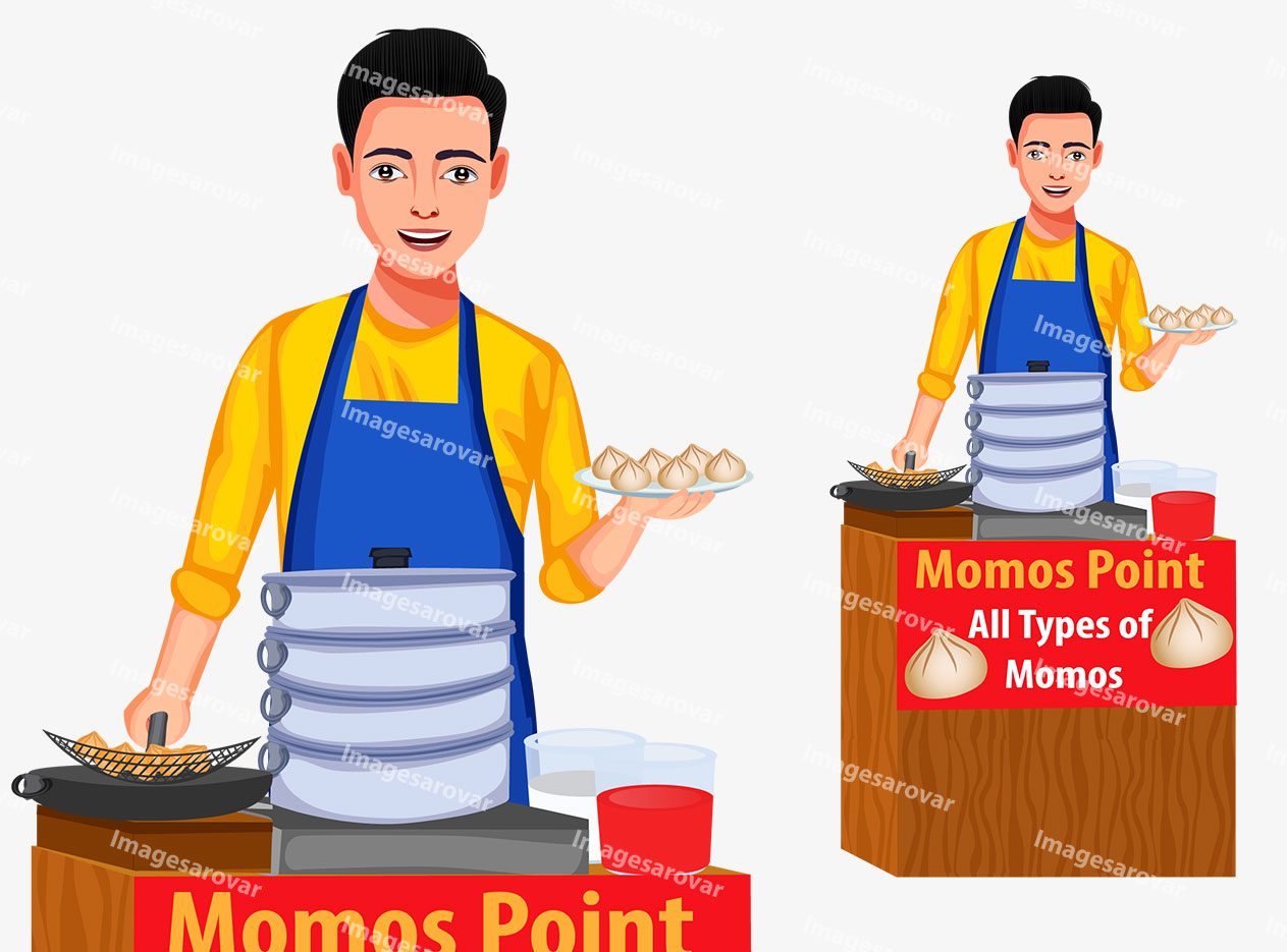 indian street vendor selling momos png vector illustration