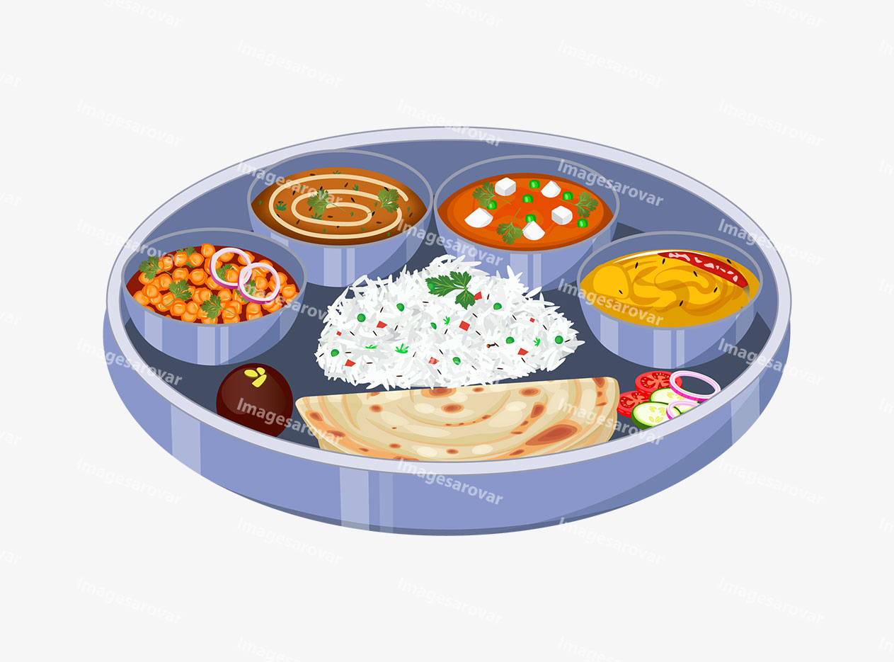 indian veg food thali png vector illustration