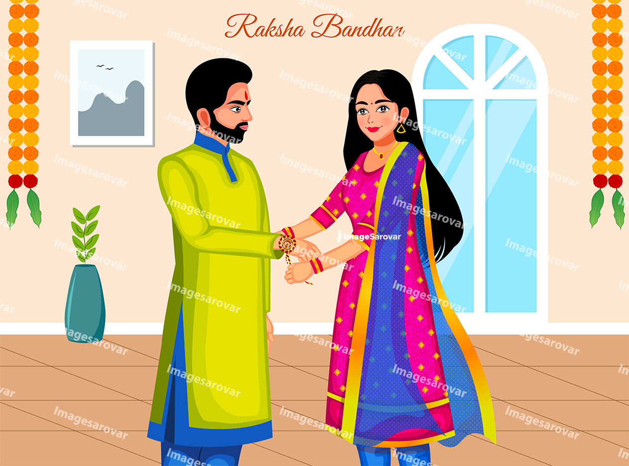 indian festival raksha bandhan sister tie rakhi on brother's hand vector illustration