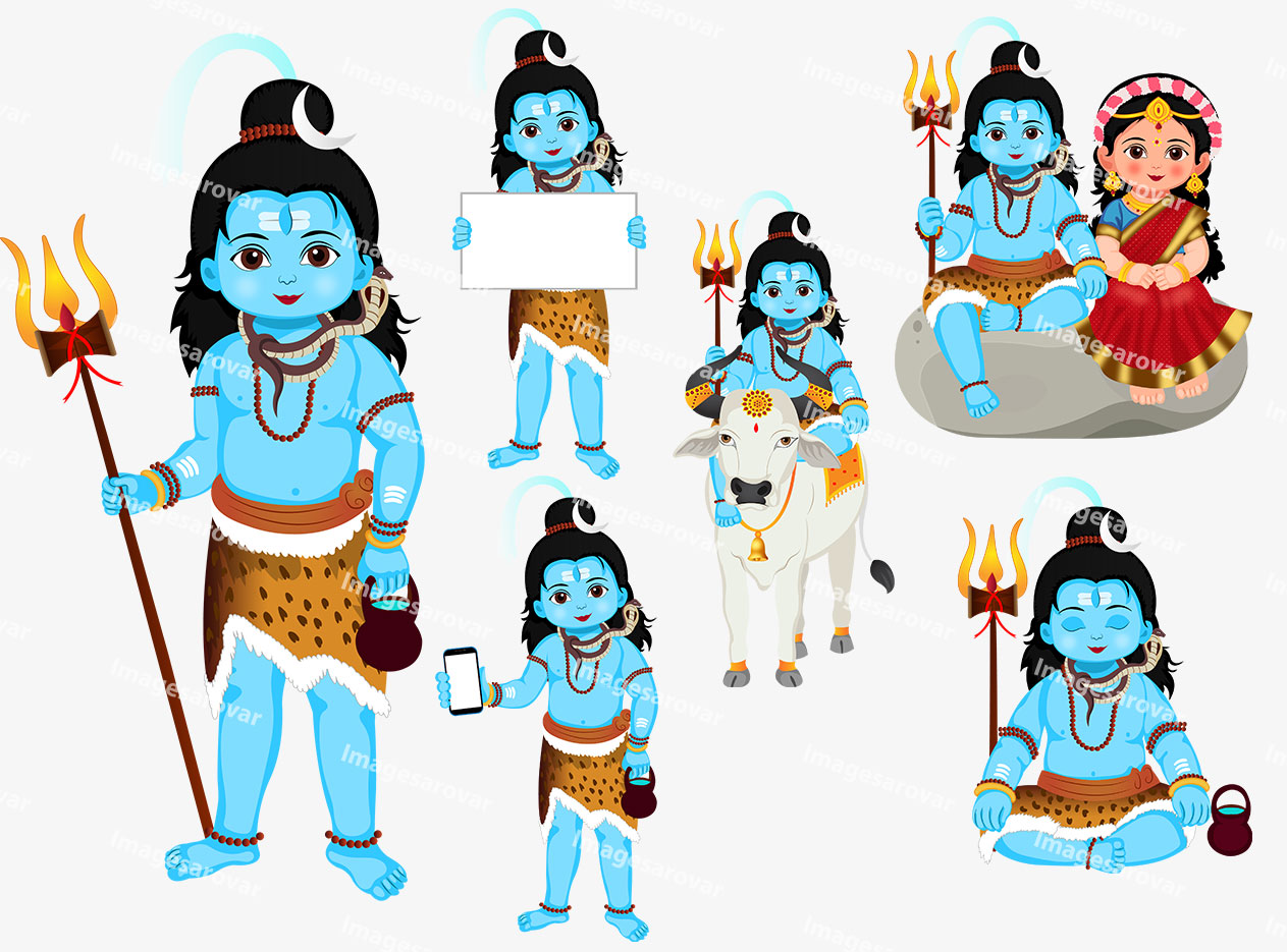 lord shiva cartoon character set vector illustration