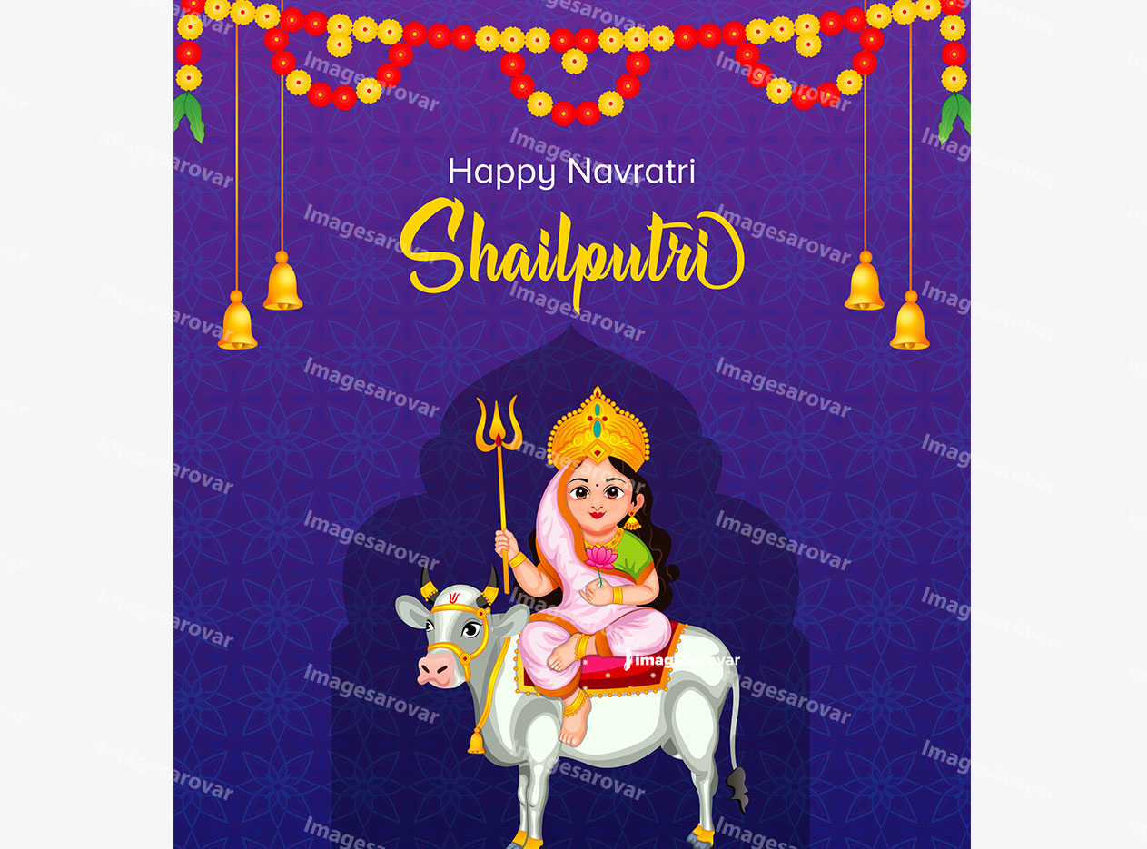 navratri day 1 maa shailputri banner design template vector illustration