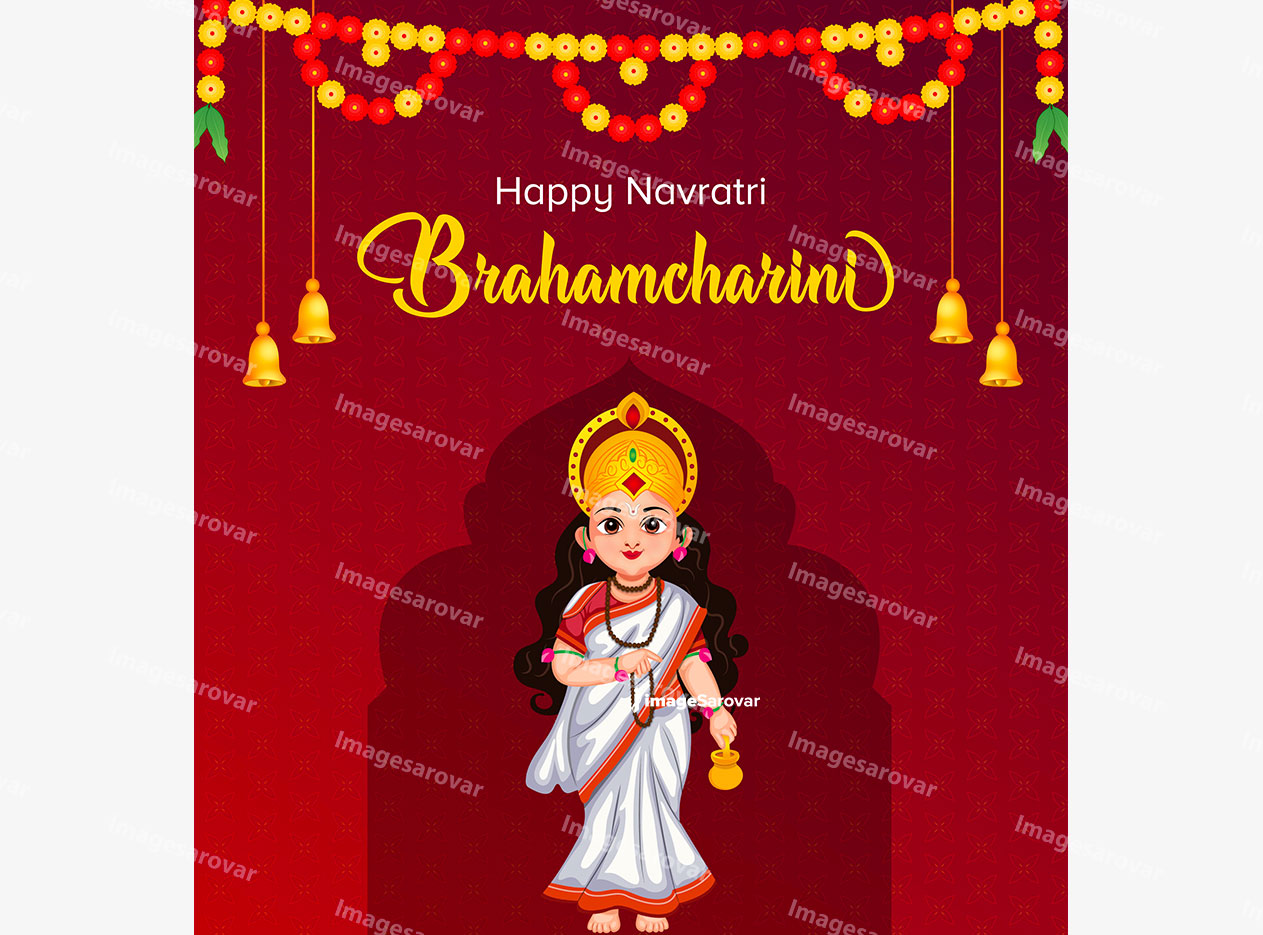 navratri day 2 maa brahmacharini banner design template vector illustration